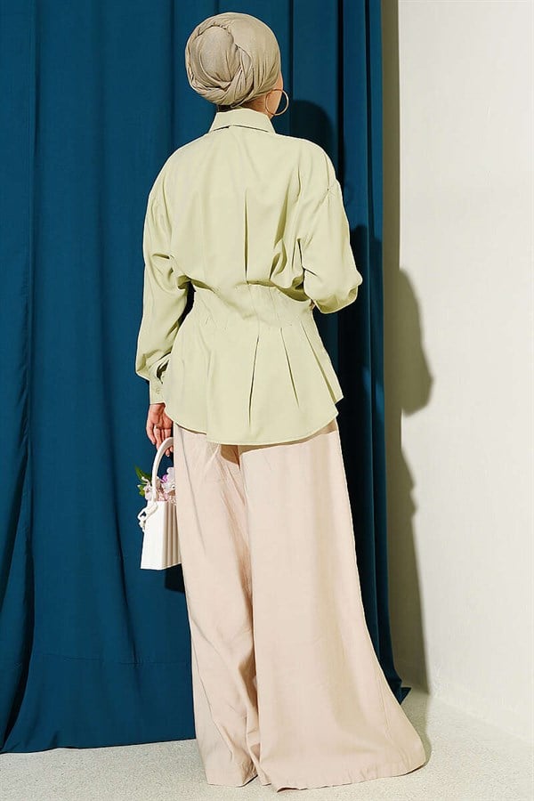 Pleated Shirt with Waist Darts, Light Green