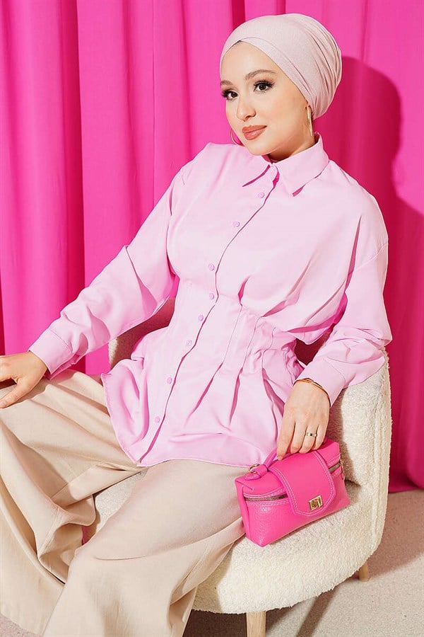 Pink Pleated Shirt with Waist Darts