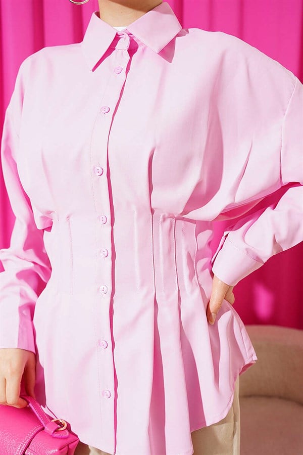 Pink Pleated Shirt with Waist Darts