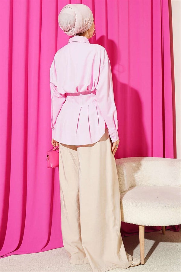 Pink Pleated Shirt with Waist Darts