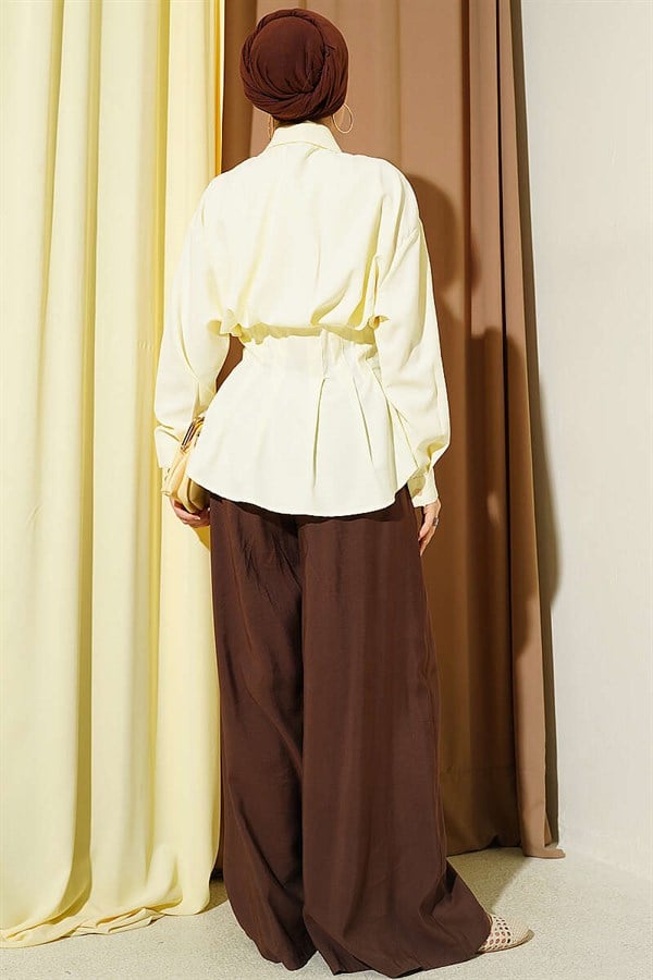 Yellow Pleated Shirt with Waist Darts