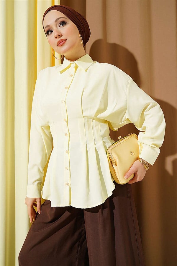 Yellow Pleated Shirt with Waist Darts