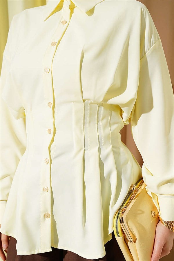 Yellow Pleated Shirt with Waist Darts