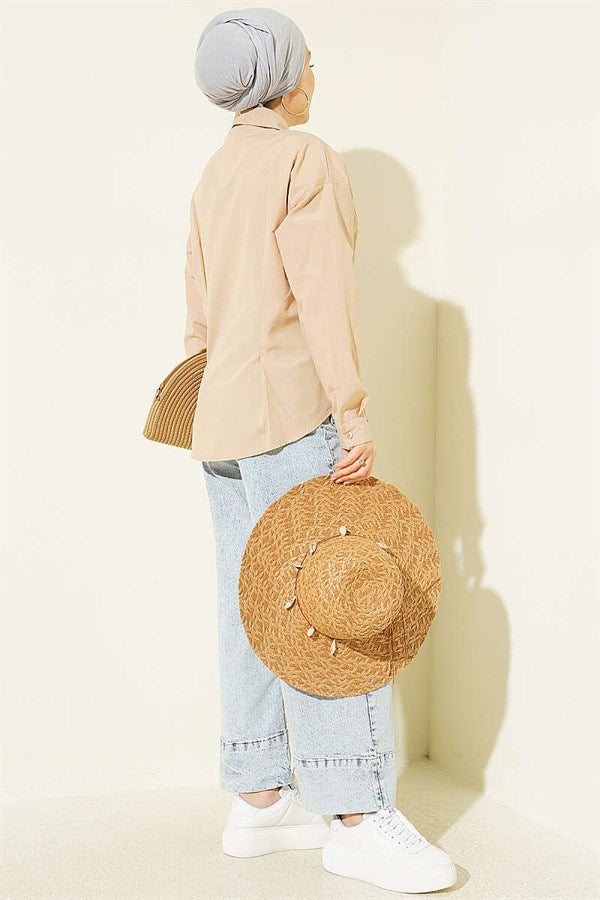 Poplin Shirt with Waist Darts, Beige