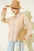 Poplin Shirt with Waist Darts, Beige