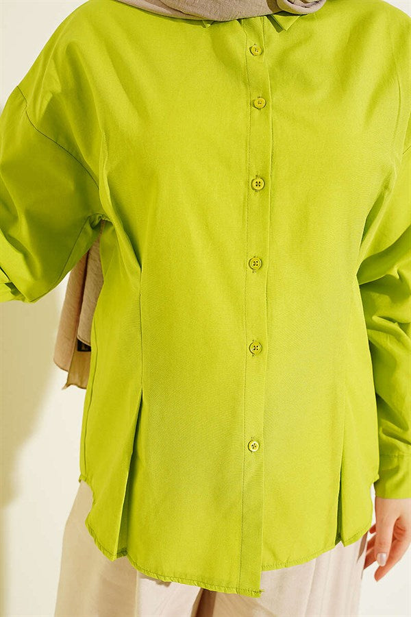 Poplin Shirt with Waist Darts, Pistachio Green