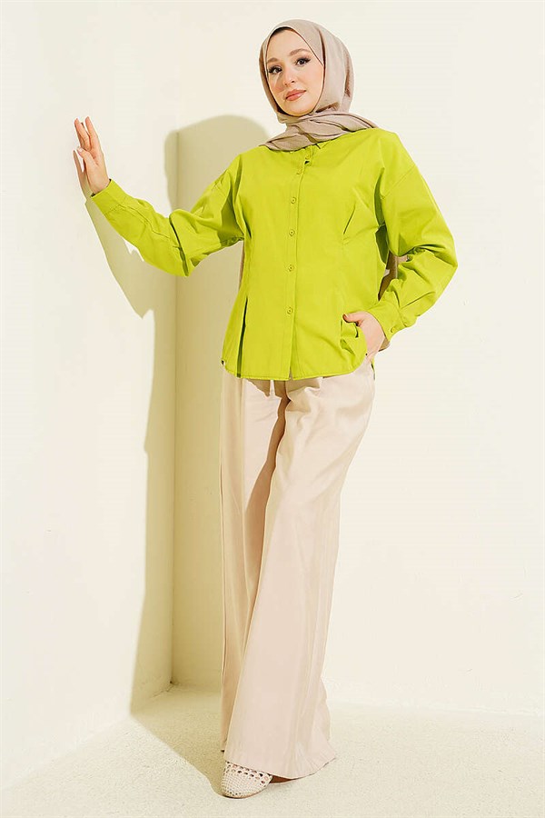 Poplin Shirt with Waist Darts, Pistachio Green