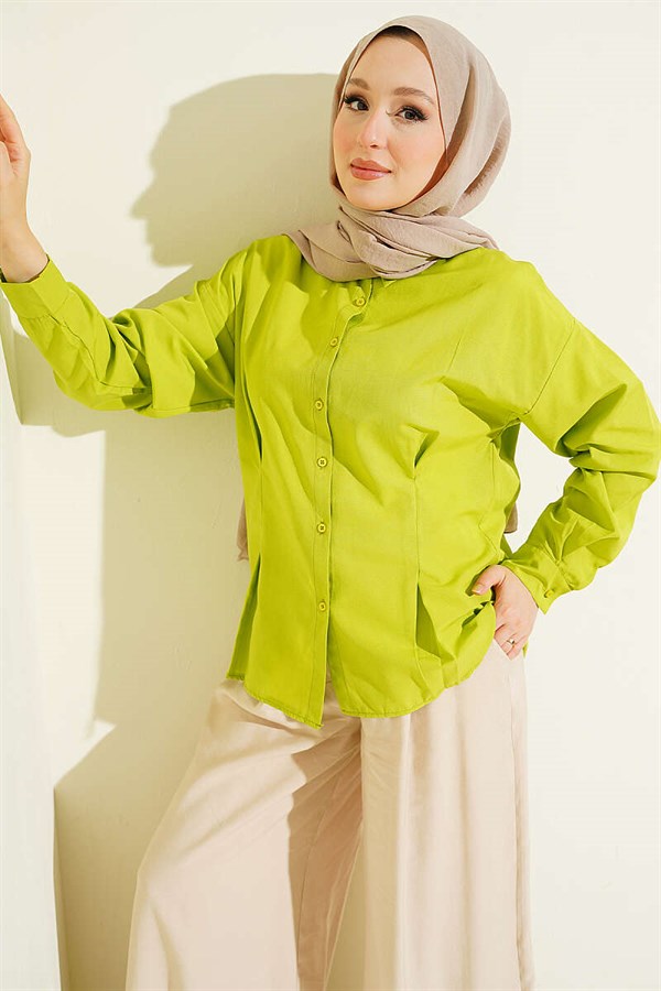 Poplin Shirt with Waist Darts, Pistachio Green