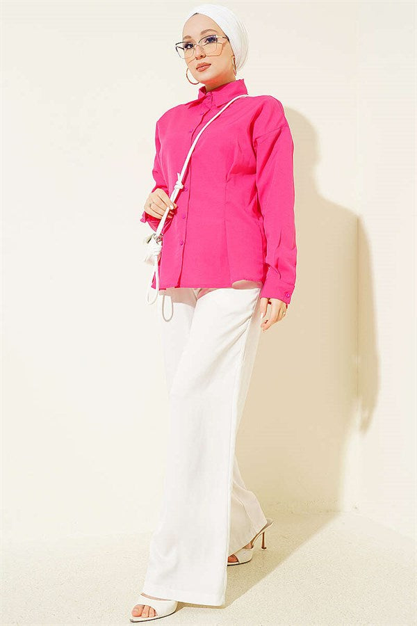 Poplin Shirt with Waist Darts, Fuchsia