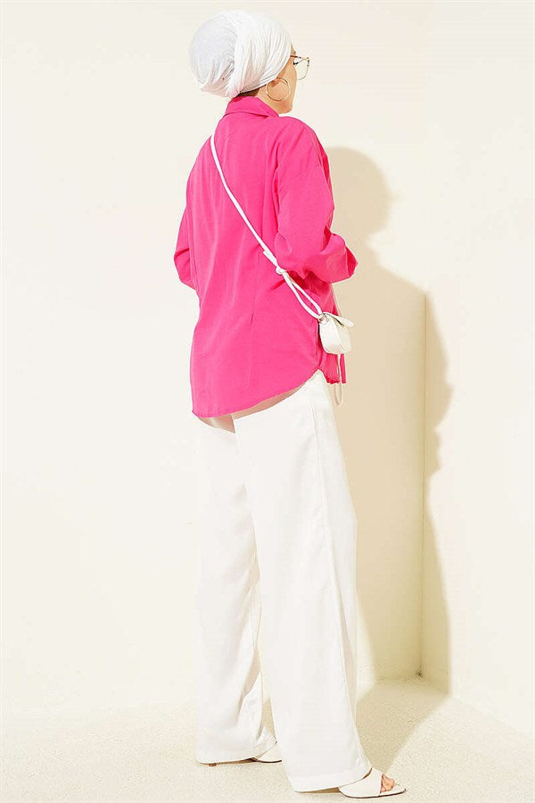 Poplin Shirt with Waist Darts, Fuchsia