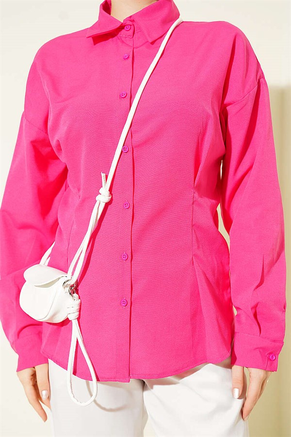Poplin Shirt with Waist Darts, Fuchsia