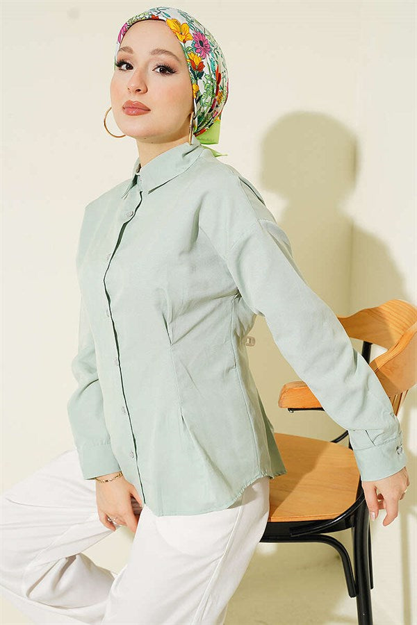 Poplin Shirt with Waist Darts, Mint