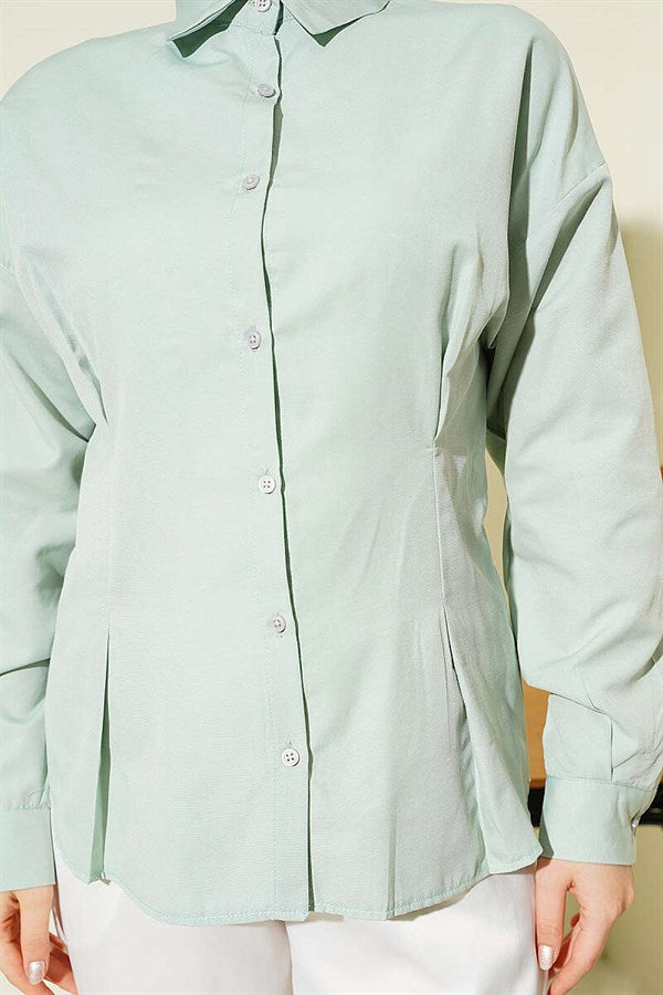 Poplin Shirt with Waist Darts, Mint