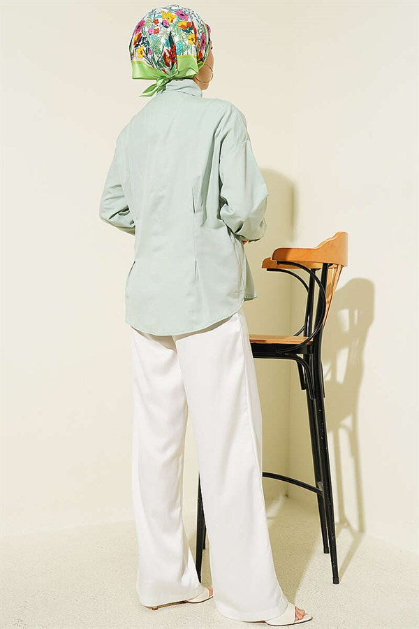 Poplin Shirt with Waist Darts, Mint