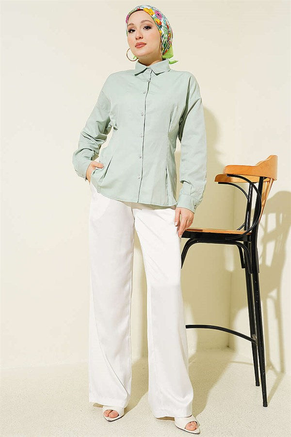 Poplin Shirt with Waist Darts, Mint