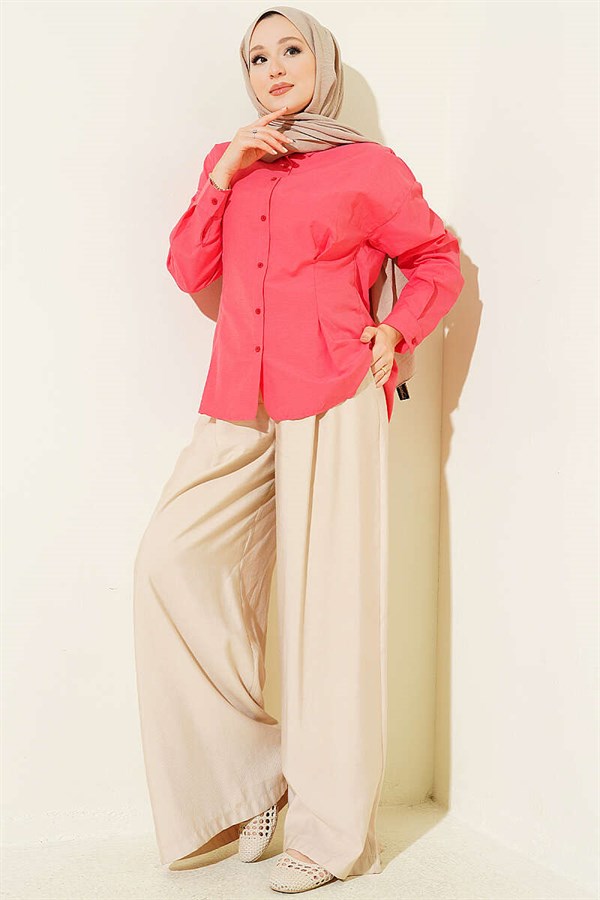 Poplin Shirt with Waist Darts, Pomegranate Blossom