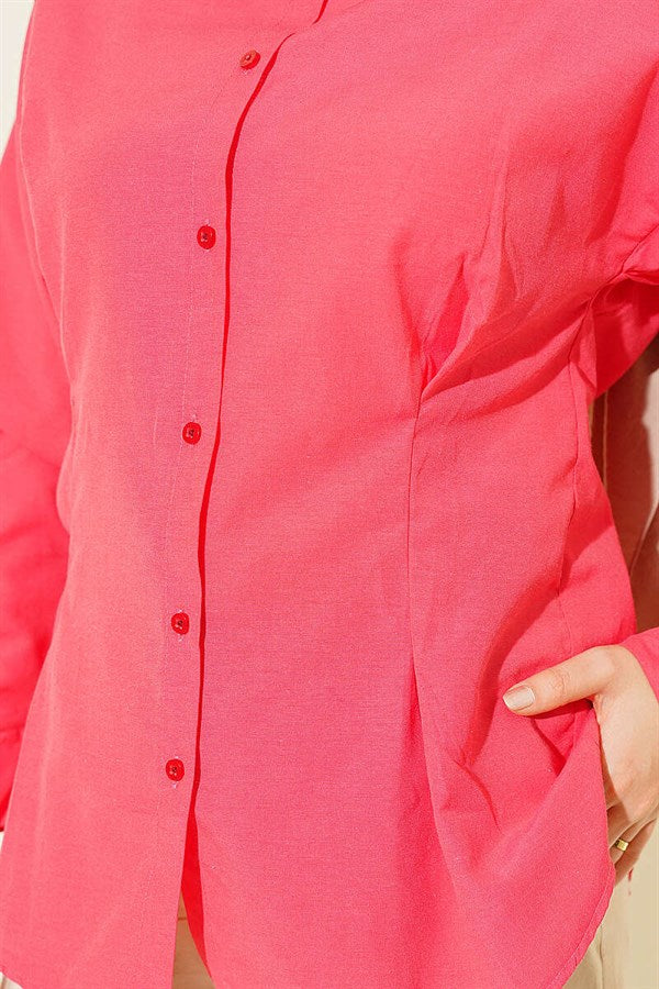 Poplin Shirt with Waist Darts, Pomegranate Blossom