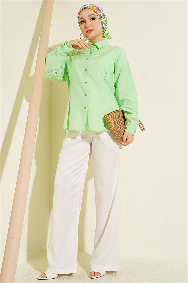 Poplin Shirt with Waist Darts, Aqua Green