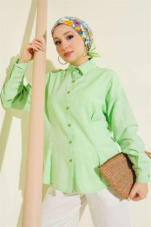 Poplin Shirt with Waist Darts, Aqua Green