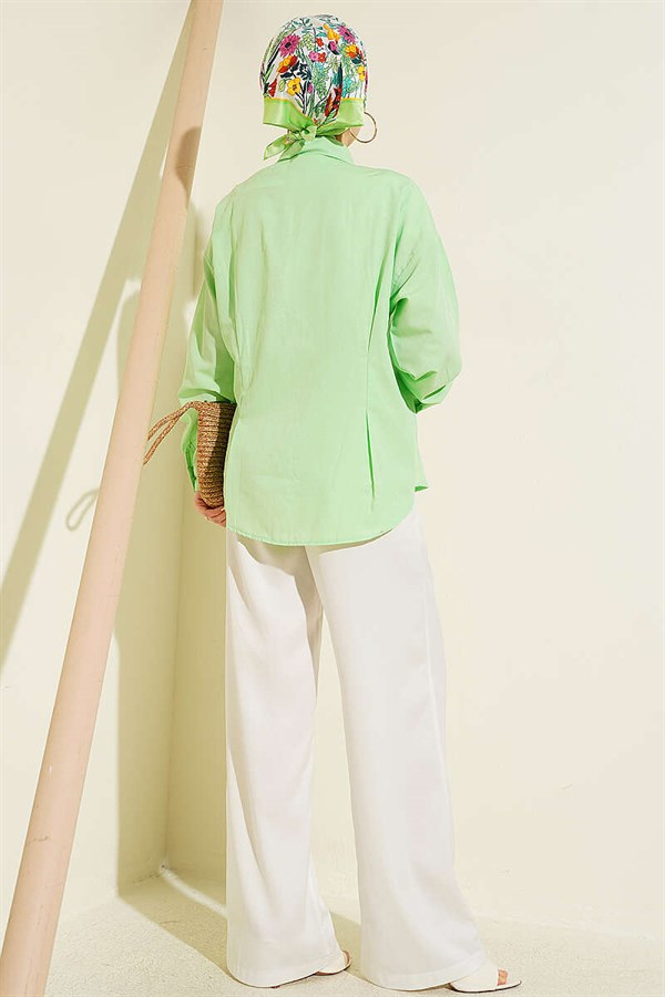 Poplin Shirt with Waist Darts, Aqua Green