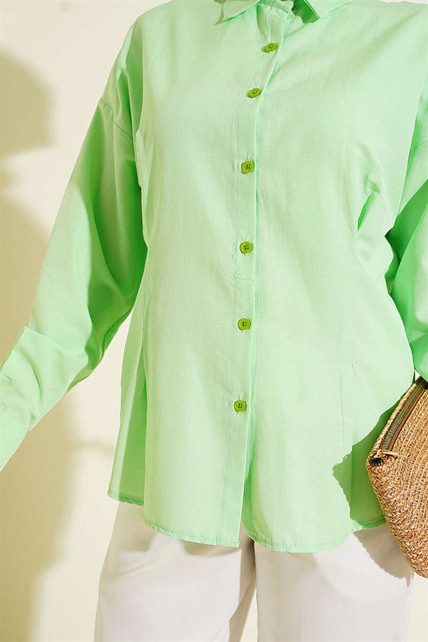Poplin Shirt with Waist Darts, Aqua Green