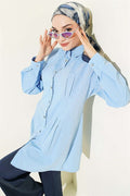 Baby Blue Shirt with Waist Darts and Stone Buttons