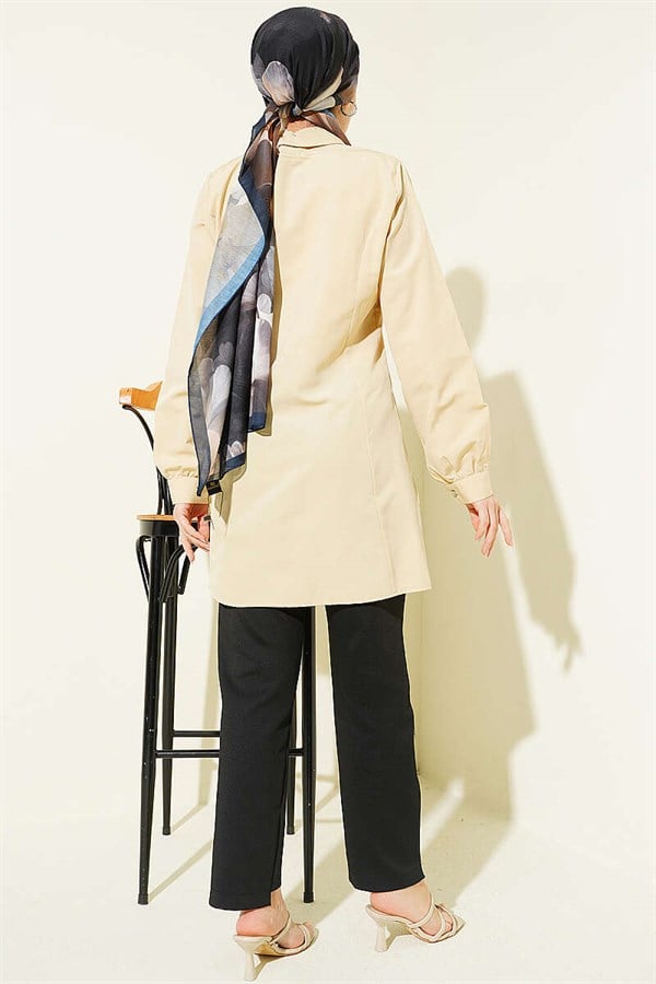 Shirt with Waist Darts and Stone Buttons, Beige