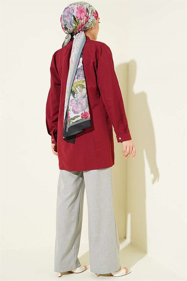 Burgundy Shirt with Waist Darts and Stone Buttons