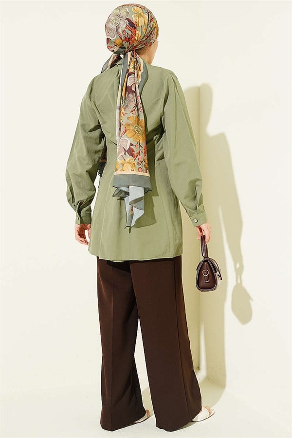 Shirt with Waist Darts and Stone Buttons, Light Green