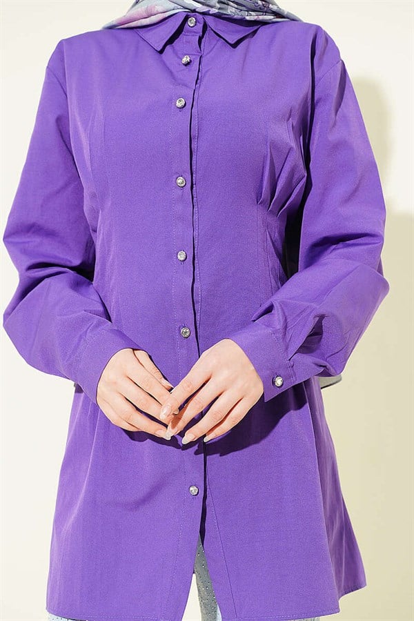 Purple Shirt with Waist Darts and Stone Buttons