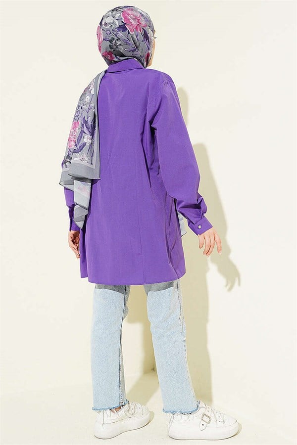 Purple Shirt with Waist Darts and Stone Buttons