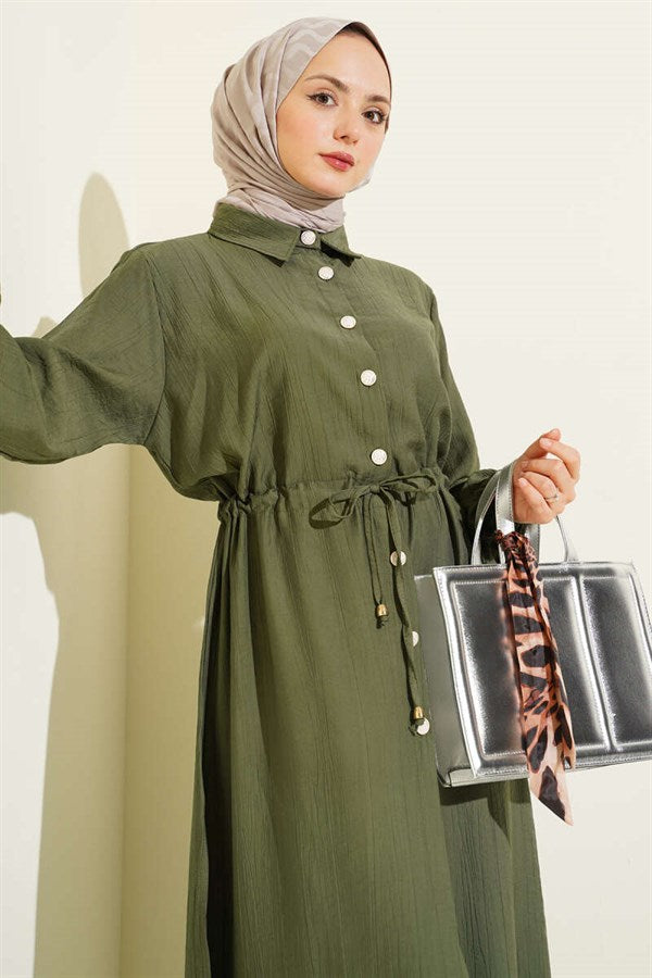 2 Piece Set with Buttoned Tunic and Tunic Waistband, Khaki