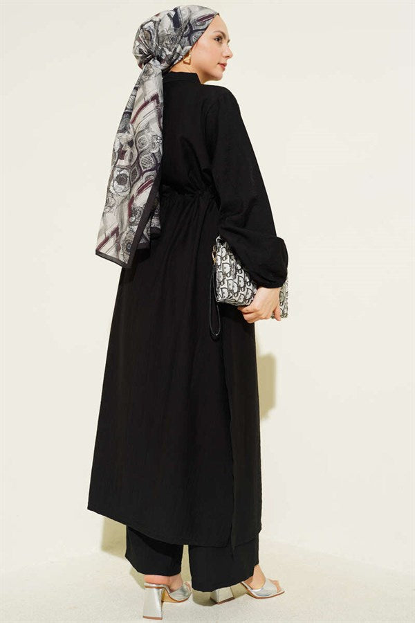 2 Piece Set with Buttoned Tunic and Tunic Waist, Black