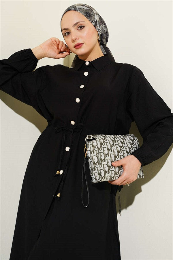 2 Piece Set with Buttoned Tunic and Tunic Waist, Black