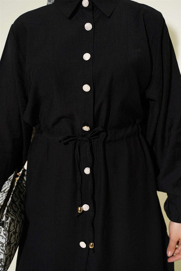 2 Piece Set with Buttoned Tunic and Tunic Waist, Black