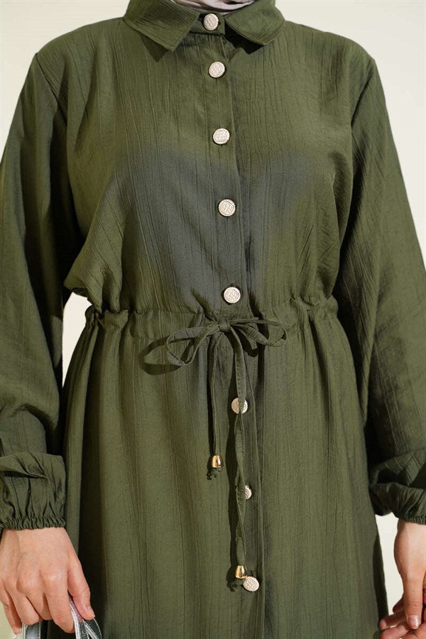 2 Piece Set with Buttoned Tunic and Tunic Waistband, Khaki