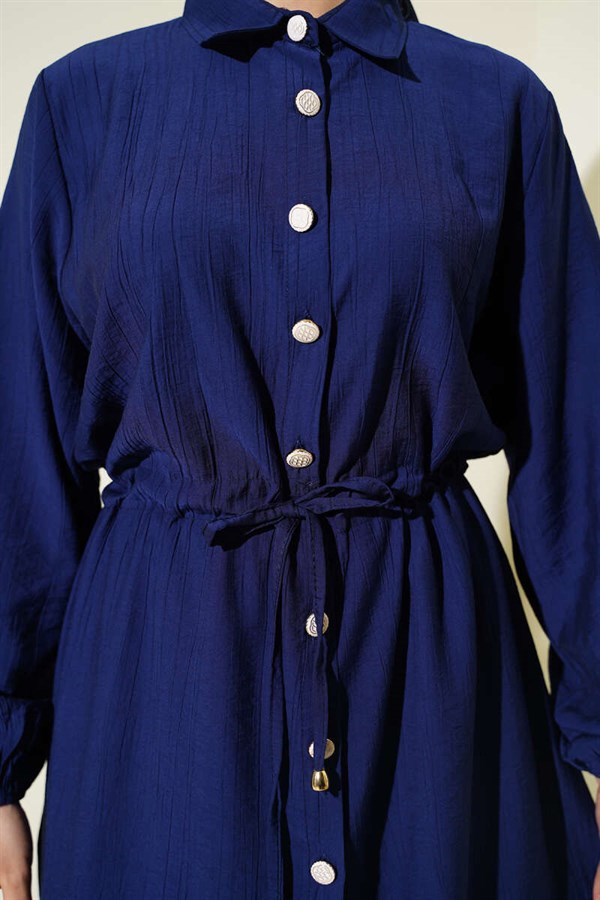 2 Piece Set, navy blue, with a long tunic and buttoned waist.