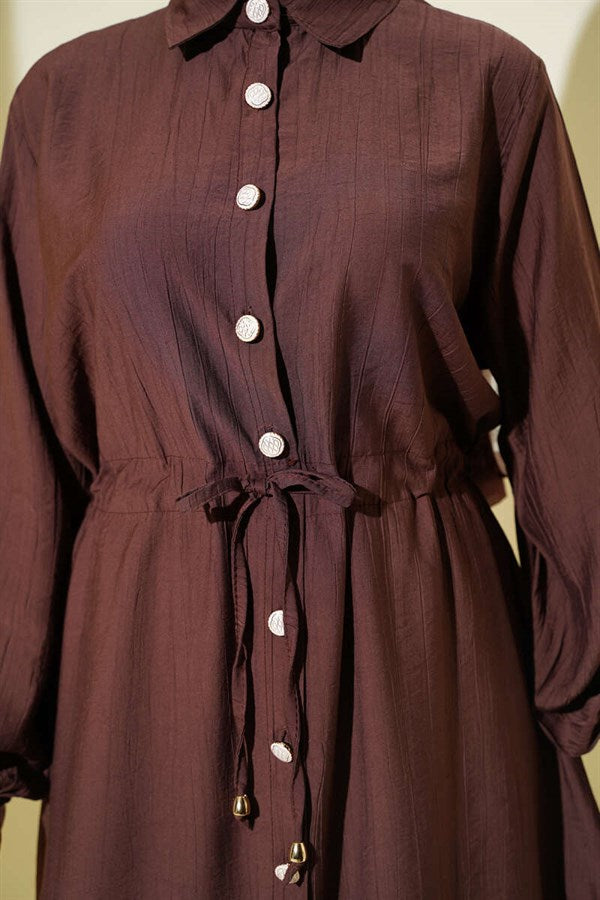 2 Piece Set in coffee color: Long tunic with buttoned waist and tunnel detail.