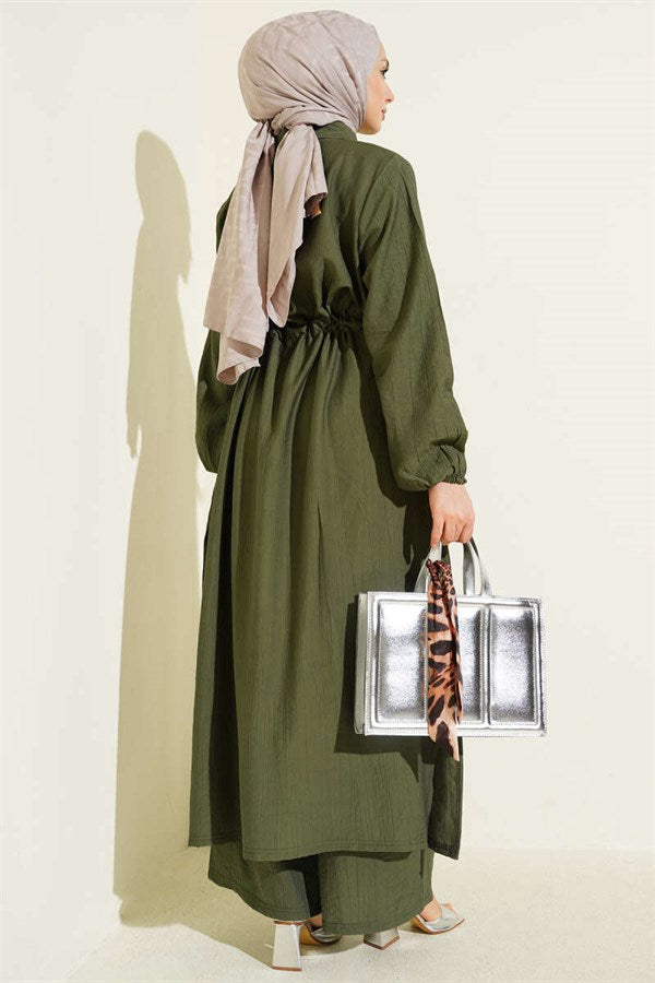 2 Piece Set with Buttoned Tunic and Tunic Waistband, Khaki