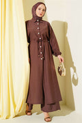 2 Piece Set in coffee color: Long tunic with buttoned waist and tunnel detail.
