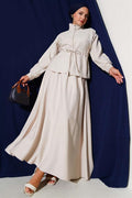 Tencel 2 Piece Set with Tunnel Waist and Skirt, Beige