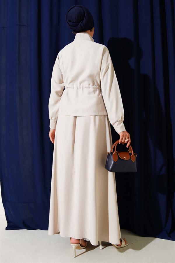 Tencel 2 Piece Set with Tunnel Waist and Skirt, Beige
