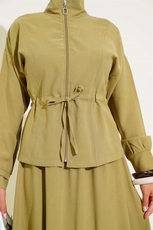 Tencel 2 Piece Set with Tunnel Waist and Skirt, Almond Green