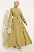 Tencel 2 Piece Set with Tunnel Waist and Skirt, Almond Green