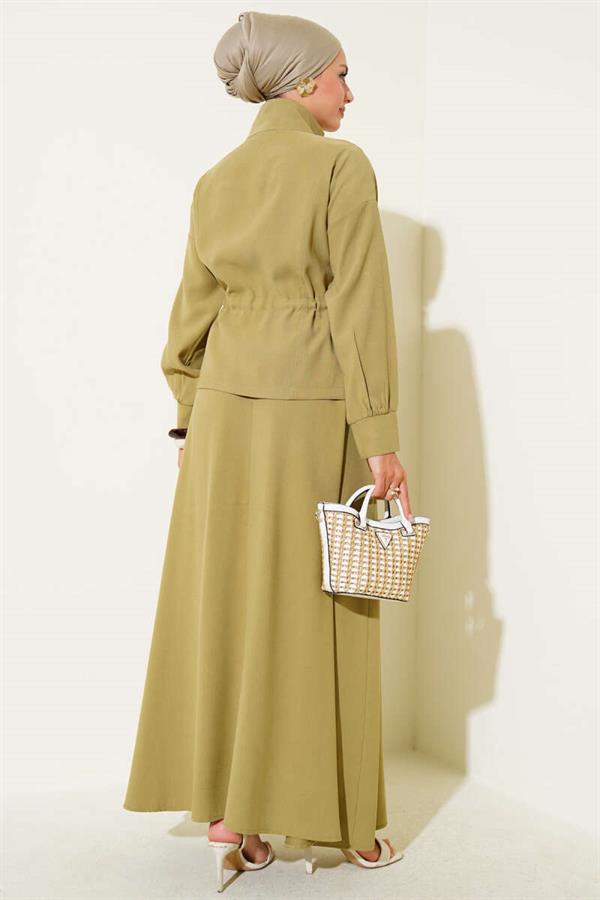Tencel 2 Piece Set with Tunnel Waist and Skirt, Almond Green