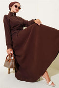 Tencel 2 Piece Set with Waist Tunnel and Skirt, Brown