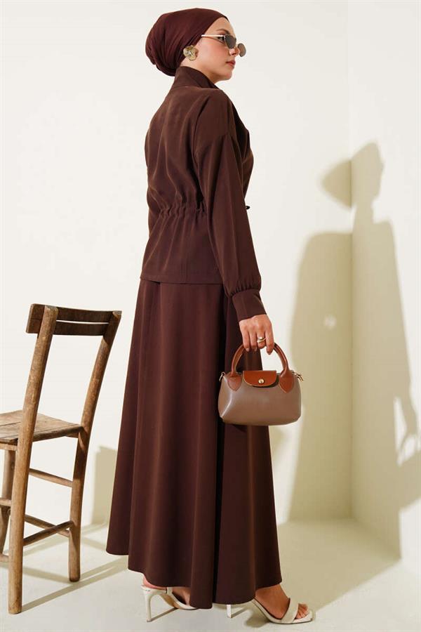 Tencel 2 Piece Set with Waist Tunnel and Skirt, Brown