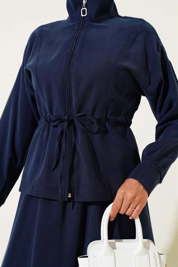 Tunnel Waist Skirted Tencel 2 Piece Set Navy Blue