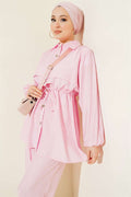 2 Piece Set with Tunnel Waist and Shirt Collar, Pink