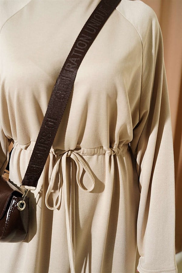 Loose-fitting Loisha Dress with Tunnel Waist, Beige